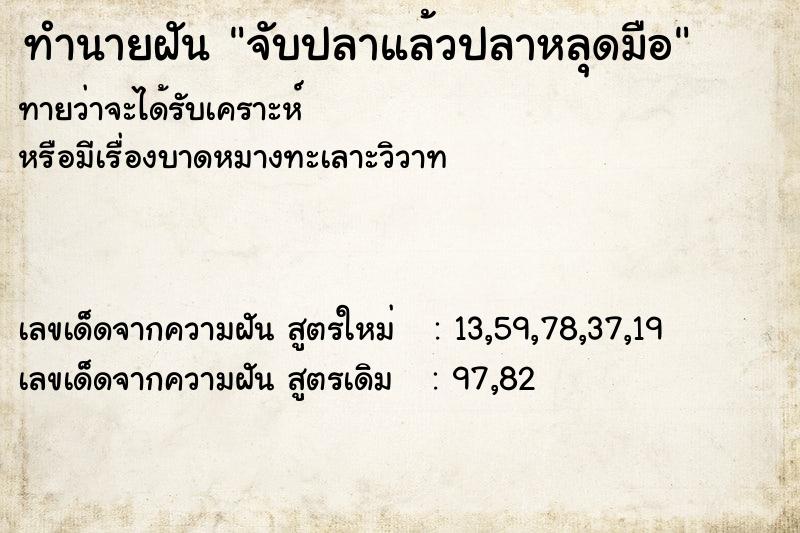 ทำนายฝันจับปลาแล้วปลาหลุดมือ ทำนายฝันทำนายฝันจับปลาแล้วปลาหลุดมือ