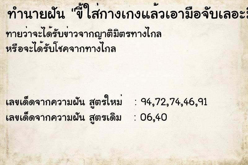 ทำนายฝันทำนายฝันขี้ใส่กางเกงแล้วเอามือจับเลอะมือ