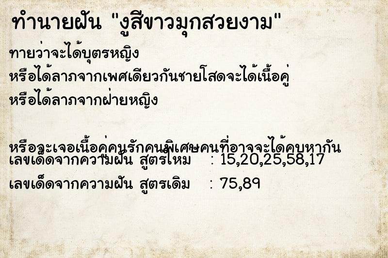 ทำนายฝันทำนายฝันงูสีขาวมุกสวยงาม