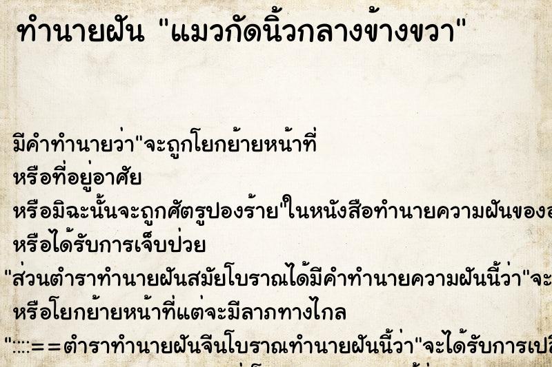 ทำนายฝัน แมวกัดนิ้วกลางข้างขวา ตำราโบราณ แม่นที่สุดในโลก