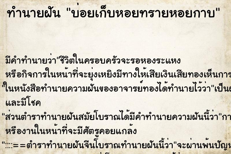 ทำนายฝัน บ่อยเก็บหอยทรายหอยกาบ ทำนายฝัน บ่อยเก็บหอยทรายหอยกาบ