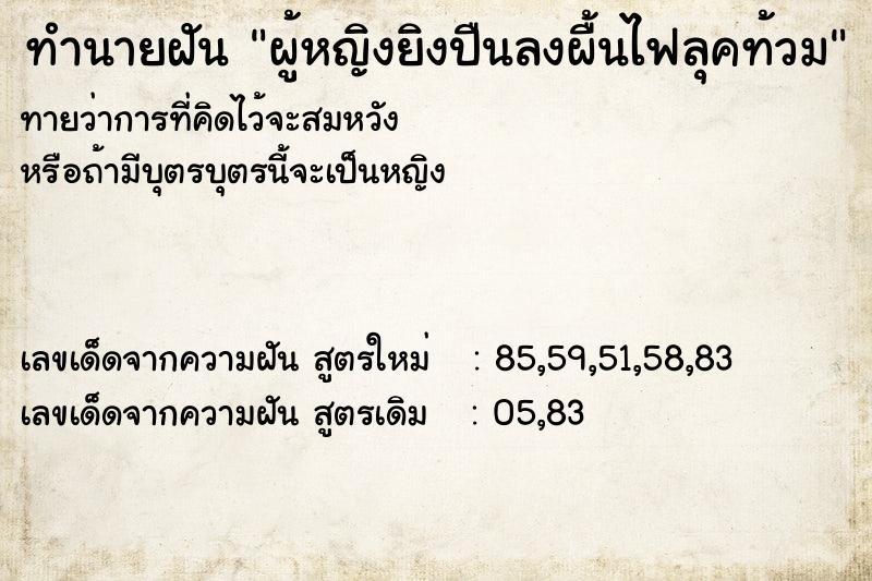 ทำนายฝันผู้หญิงยิงปืนลงผื้นไฟลุคท้วม ทำนายฝันทำนายฝันผู้หญิงยิงปืนลงผื้นไฟลุคท้วม