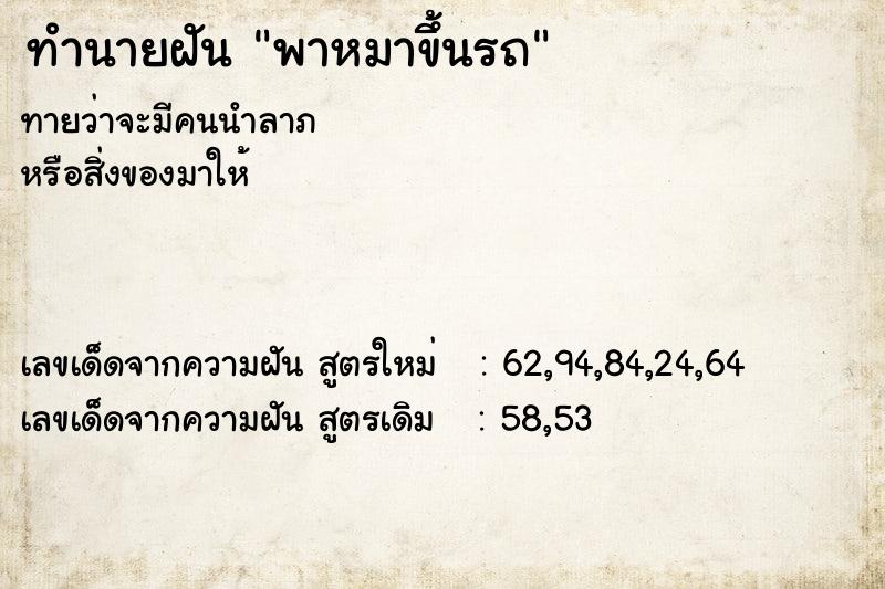 ทำนายฝัน พาหมาขึ้นรถ ทำนายฝัน พาหมาขึ้นรถ