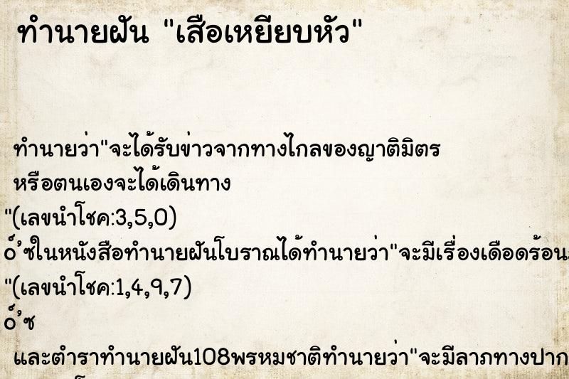 ทำนายฝัน เสือเหยียบหัว ทำนายฝัน เสือเหยียบหัว