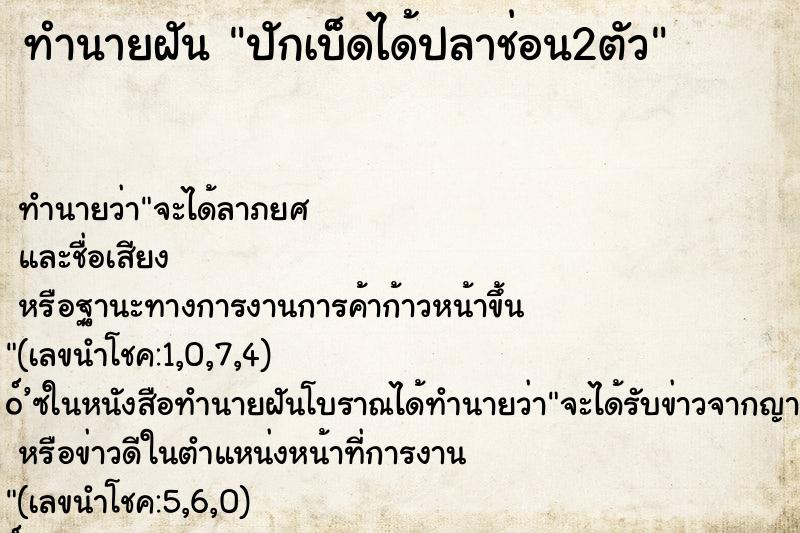 ทำนายฝัน ปักเบ็ดได้ปลาช่อน2ตัว