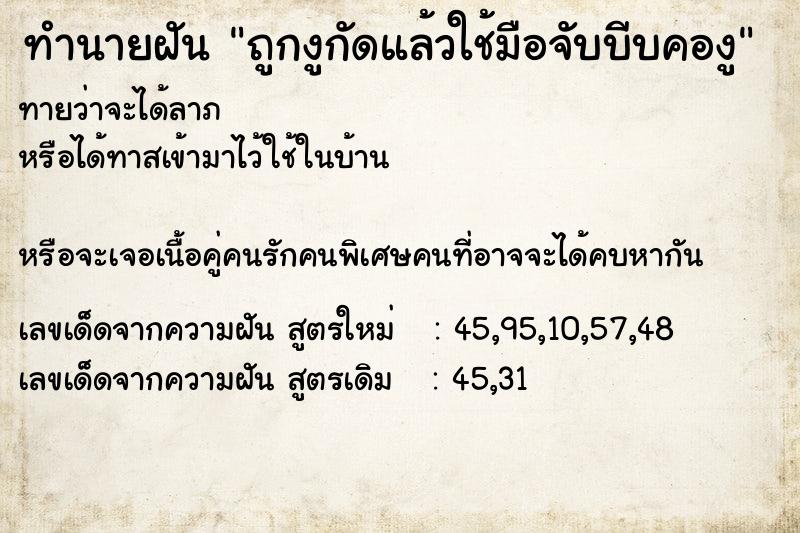 ทำนายฝันถูกงูกัดแล้วใช้มือจับบีบคองู ทำนายฝันทำนายฝันถูกงูกัดแล้วใช้มือจับบีบคองู