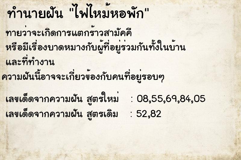 ทำนายฝัน ไฟไหม้หอพัก ตำราโบราณ แม่นที่สุดในโลก