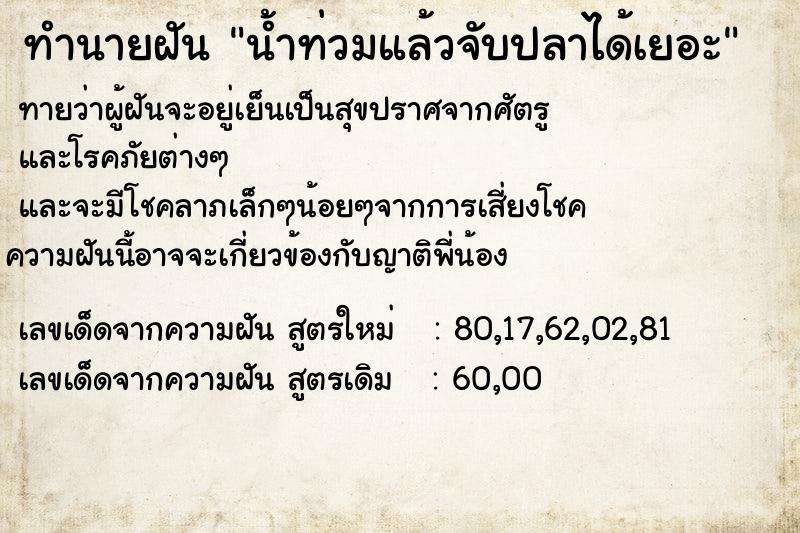 ทำนายฝันน้ำท่วมแล้วจับปลาได้เยอะ ทำนายฝันทำนายฝันน้ำท่วมแล้วจับปลาได้เยอะ