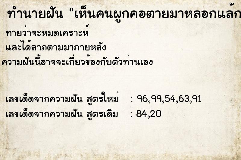 ทำนายฝัน เห็นคนผูกคอตายมาหลอกแล้กลัวมาก ทำนายฝัน เห็นคนผูกคอตายมาหลอกแล้กลัวมาก