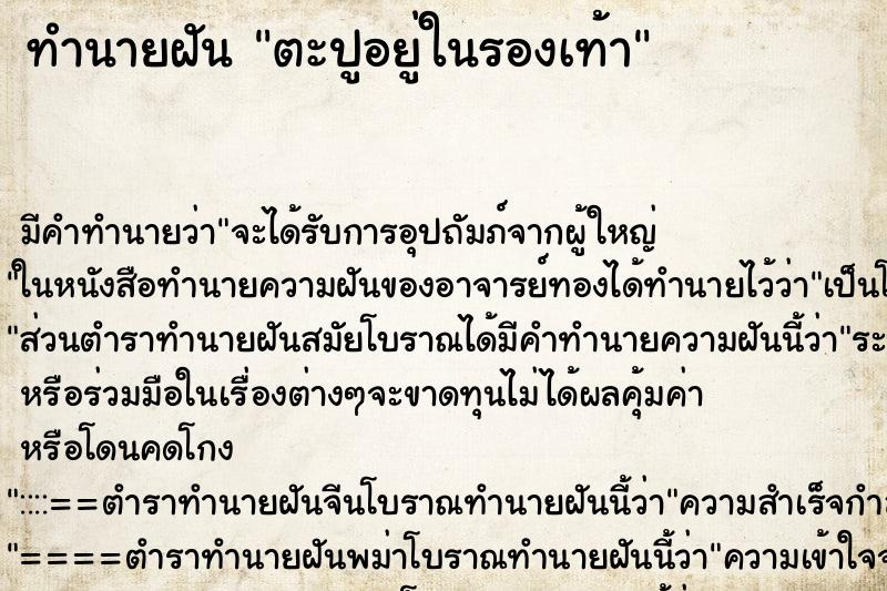 ทำนายฝัน ตะปูอยู่ในรองเท้า ทำนายฝัน ตะปูอยู่ในรองเท้า