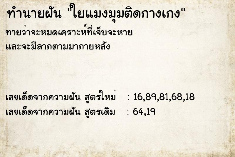 ทำนายฝันทำนายฝันใยแมงมุมติดกางเกง