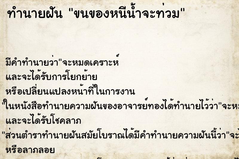ทำนายฝันขนของหนีน้ำจะท่วม ทำนายฝันทำนายฝันขนของหนีน้ำจะท่วม