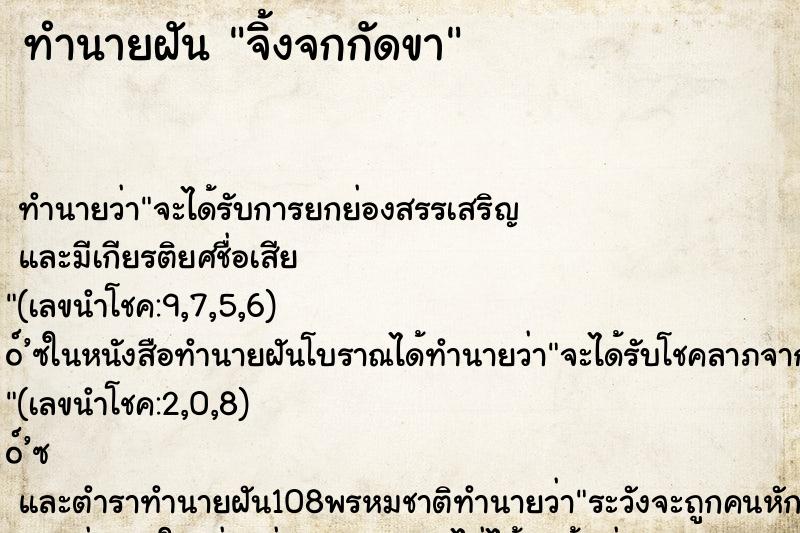 ทำนายฝันจิ้งจกกัดขา ทำนายฝันทำนายฝันจิ้งจกกัดขา