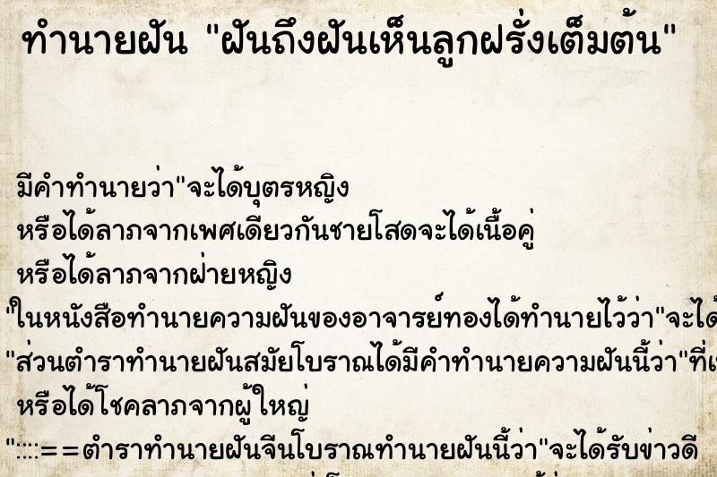 ทำนายฝันฝันถึงฝันเห็นลูกฝรั่งเต็มต้น ทำนายฝันทำนายฝันฝันถึงฝันเห็นลูกฝรั่งเต็มต้น