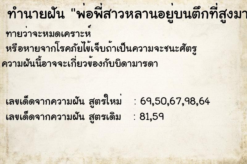 ทำนายฝันพ่อพี่สาวหลานอยู่บนตึกที่สูงมาก ทำนายฝันทำนายฝันพ่อพี่สาวหลานอยู่บนตึกที่สูงมาก