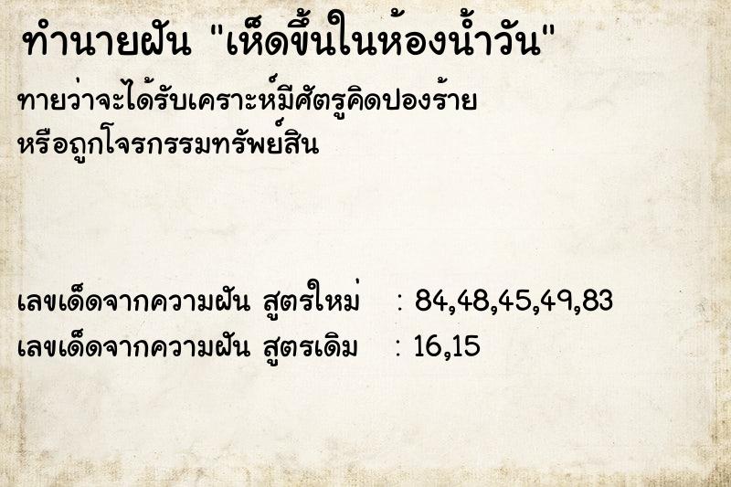 ทำนายฝันเห็ดขึ้นในห้องน้ำวัน ทำนายฝันทำนายฝันเห็ดขึ้นในห้องน้ำวัน