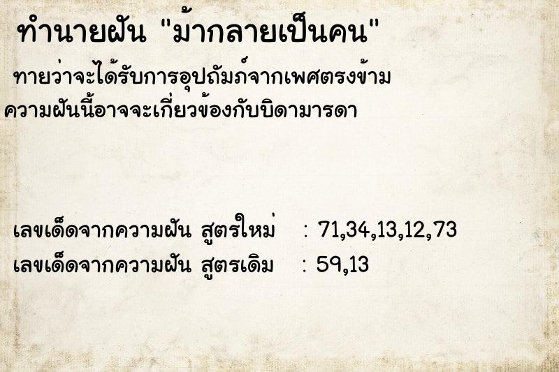 ทำนายฝันม้ากลายเป็นคน ทำนายฝันทำนายฝันม้ากลายเป็นคน