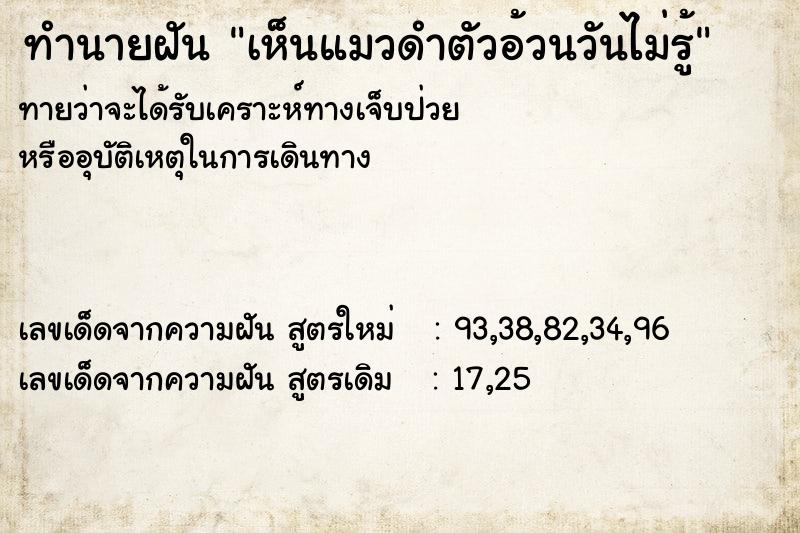 ทำนายฝันทำนายฝันเห็นแมวดำตัวอ้วนวันไม่รู้