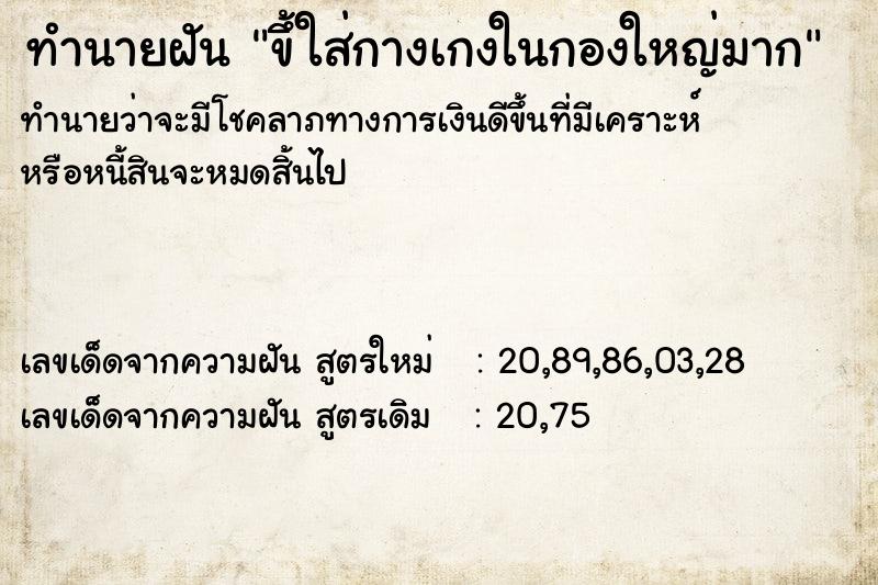 ทำนายฝันทำนายฝันขึ้ใส่กางเกงในกองใหญ่มาก