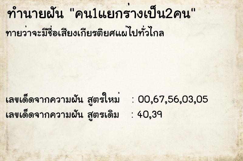 ทำนายฝันทำนายฝันคน1แยกร่างเป็น2คน