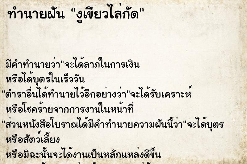 ทำนายฝัน งูเขียวไล่กัด ทำนายฝัน งูเขียวไล่กัด
