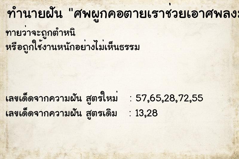 ทำนายฝันศพผูกคอตายเราช่วยเอาศพลงมาศพหล่นทับเรา ทำนายฝันทำนายฝันศพผูกคอตายเราช่วยเอาศพลงมาศพหล่นทับเรา