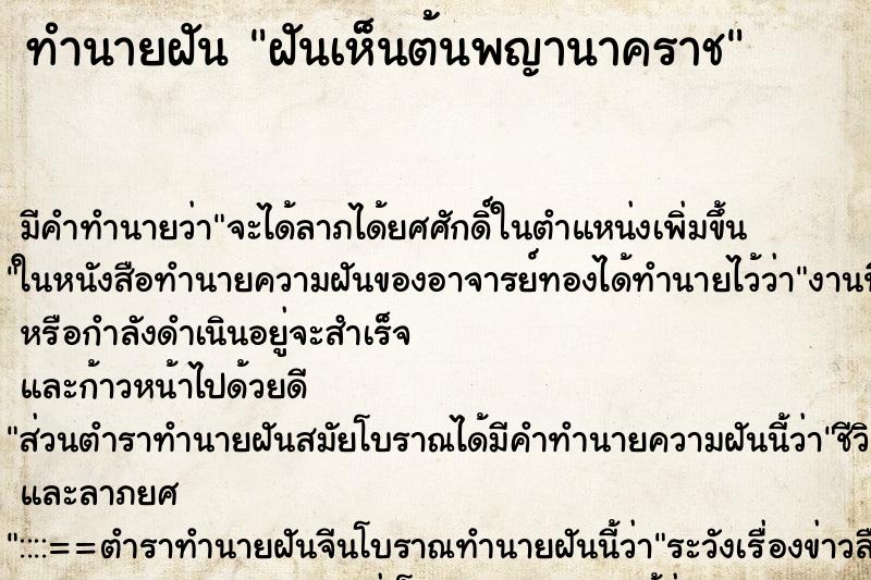 ทำนายฝัน ฝันเห็นต้นพญานาคราช ทำนายฝัน ฝันเห็นต้นพญานาคราช