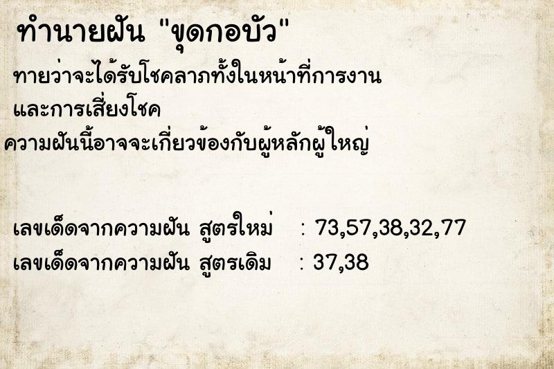 ทำนายฝันขุดกอบัว ทำนายฝันทำนายฝันขุดกอบัว