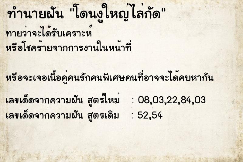 ทำนายฝันโดนงูใหญ่ไล่กัด ทำนายฝันทำนายฝันโดนงูใหญ่ไล่กัด
