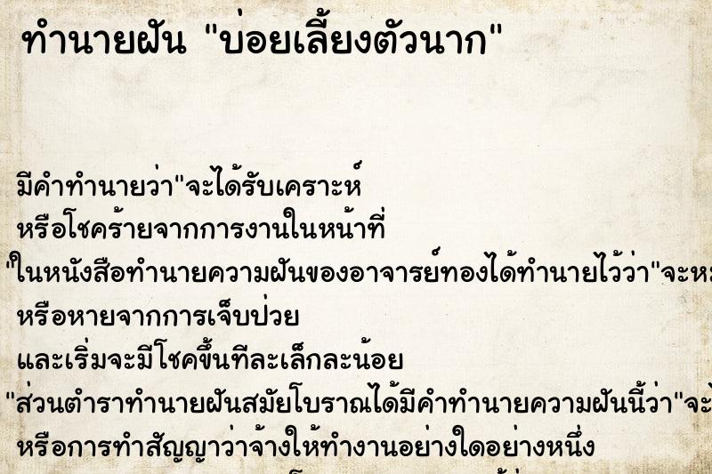 ทำนายฝันบ่อยเลี้ยงตัวนาก ทำนายฝันทำนายฝันบ่อยเลี้ยงตัวนาก