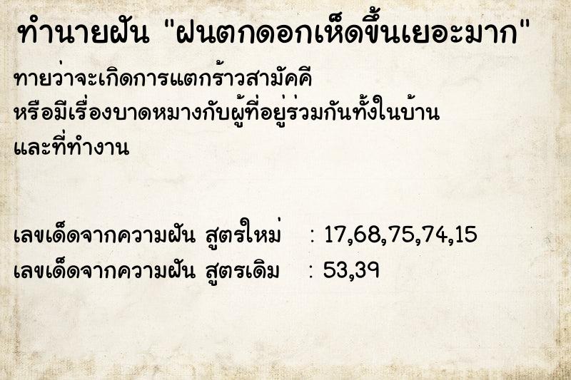 ทำนายฝันฝนตกดอกเห็ดขึ้นเยอะมาก ทำนายฝันทำนายฝันฝนตกดอกเห็ดขึ้นเยอะมาก