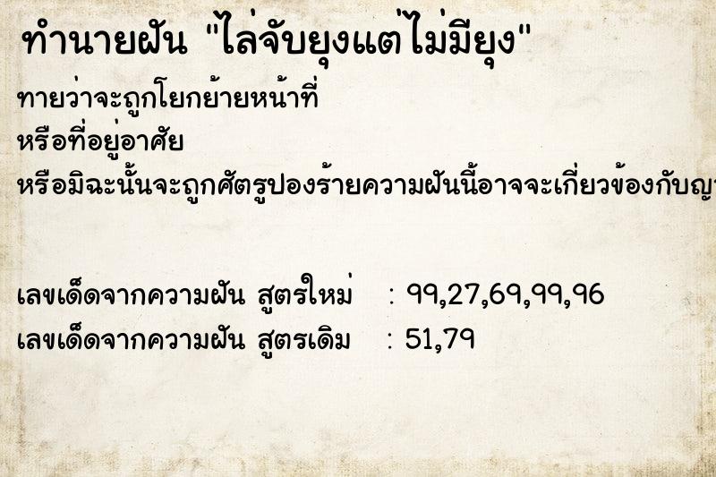 ทำนายฝันทำนายฝันไล่จับยุงแต่ไม่มียุง