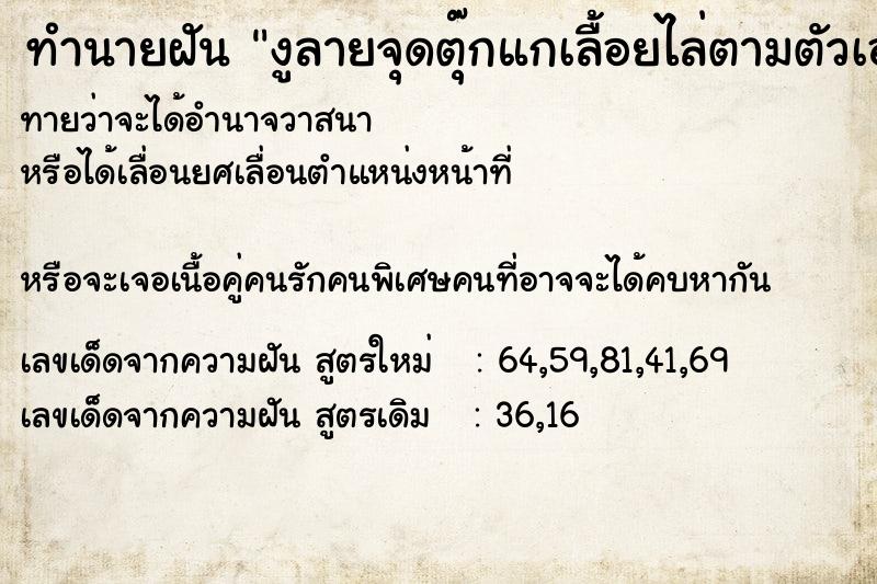 ทำนายฝันทำนายฝันงูลายจุดตุ๊กแกเลื้อยไล่ตามตัวเอง