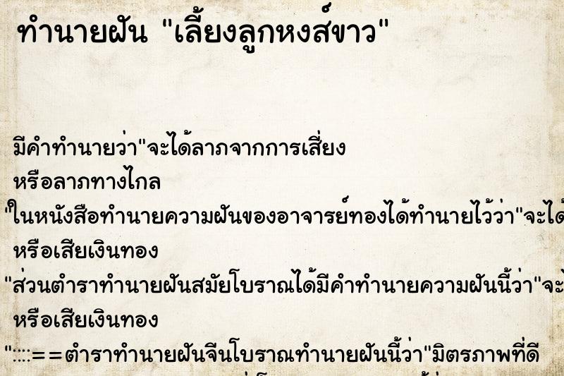 ทำนายฝัน เลี้ยงลูกหงส์ขาว ทำนายฝัน เลี้ยงลูกหงส์ขาว