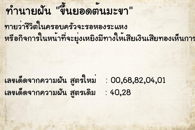ทำนายฝันขึ้นยอดต้นมะขา ทำนายฝันทำนายฝันขึ้นยอดต้นมะขา
