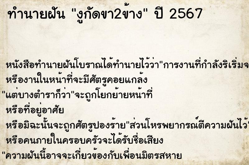 ทำนายฝันงูกัดขา2ข้าง ทำนายฝันทำนายฝันงูกัดขา2ข้าง