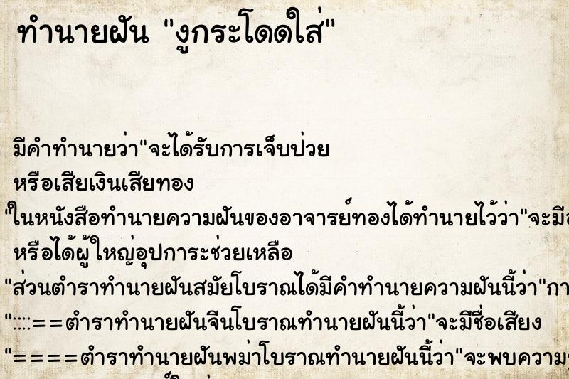 ทำนายฝันงูกระโดดใส่ ทำนายฝันทำนายฝันงูกระโดดใส่