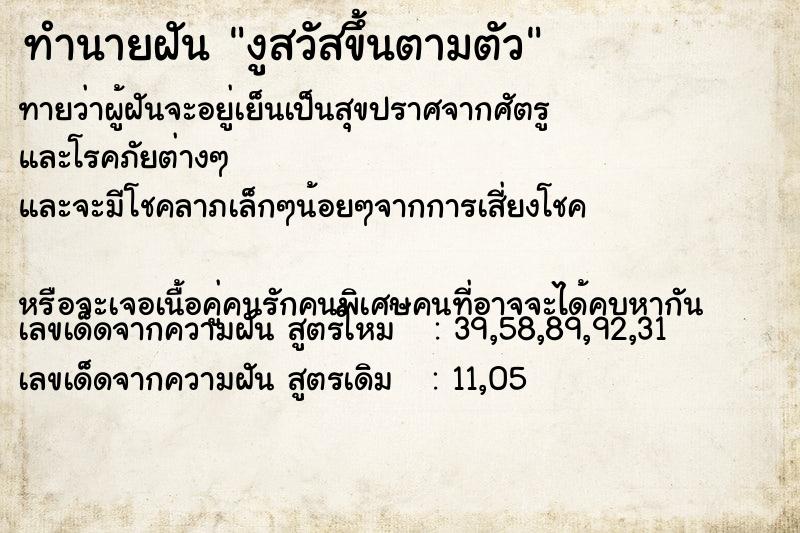 ทำนายฝันทำนายฝันงูสวัสขึ้นตามตัว