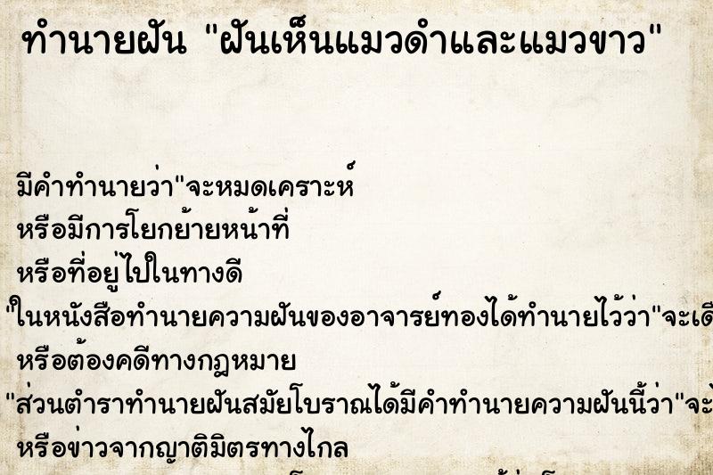 ทำนายฝัน ฝันเห็นแมวดำและแมวขาว ทำนายฝัน ฝันเห็นแมวดำและแมวขาว