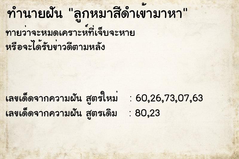 ทำนายฝันทำนายฝันลูกหมาสีดำเข้ามาหา