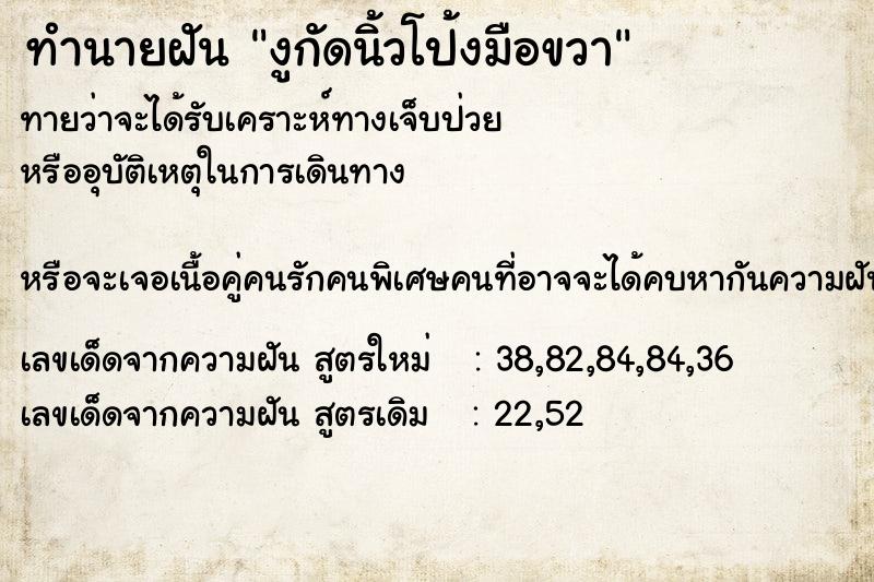 ทำนายฝัน งูกัดนิ้วโป้งมือขวา ทำนายฝัน งูกัดนิ้วโป้งมือขวา