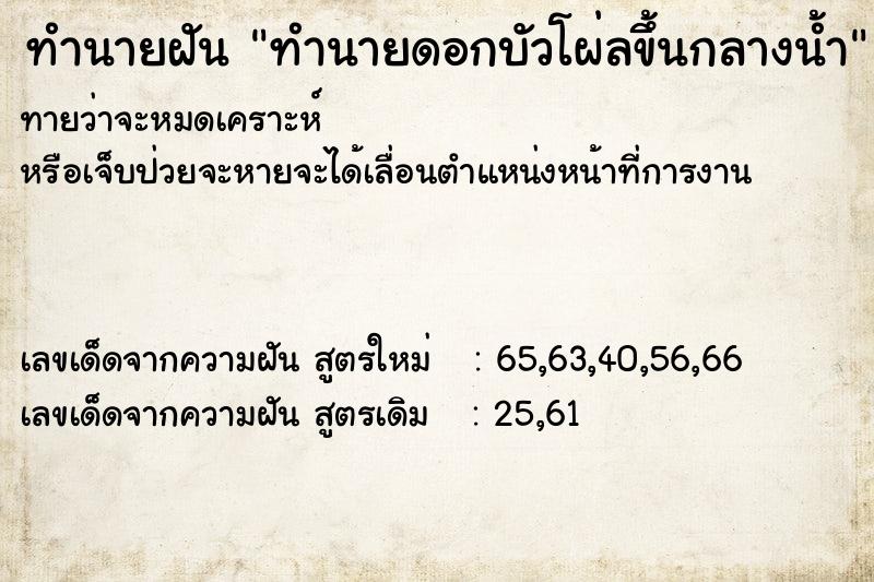 ทำนายฝันทำนายดอกบัวโผ่ลขึ้นกลางน้ำ ทำนายฝันทำนายฝันทำนายดอกบัวโผ่ลขึ้นกลางน้ำ