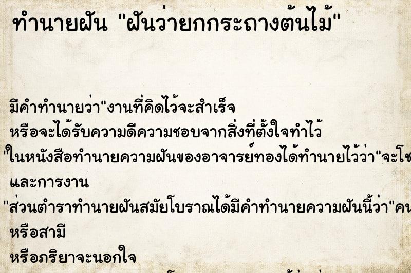 ทำนายฝัน ฝันว่ายกกระถางต้นไม้ ทำนายฝัน ฝันว่ายกกระถางต้นไม้