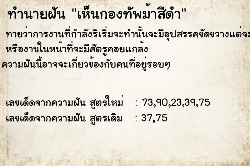 ทำนายฝันเห็นกองทัพม้าสีดำ ทำนายฝันทำนายฝันเห็นกองทัพม้าสีดำ