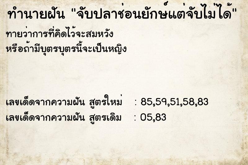 ทำนายฝันจับปลาช่อนยักษ์แต่จับไม่ได้ ทำนายฝันทำนายฝันจับปลาช่อนยักษ์แต่จับไม่ได้
