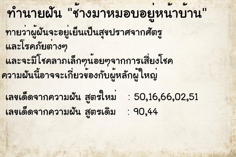 ทำนายฝัน ช้างมาหมอบอยู่หน้าบ้าน ทำนายฝัน ช้างมาหมอบอยู่หน้าบ้าน