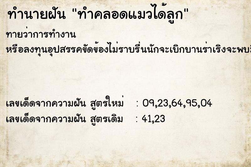 ทำนายฝันทำนายฝันทำคลอดแมวได้ลูก