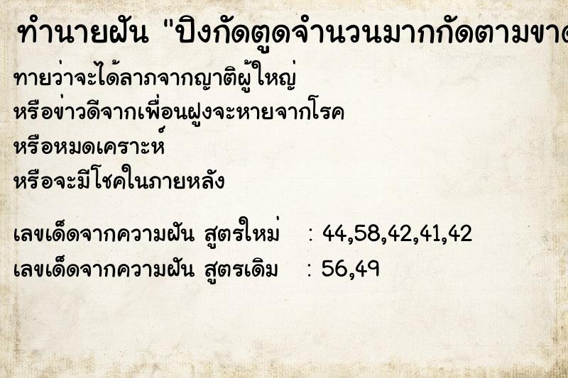 ทำนายฝันปิงกัดตูดจำนวนมากกัดตามขาด้วย ทำนายฝันทำนายฝันปิงกัดตูดจำนวนมากกัดตามขาด้วย