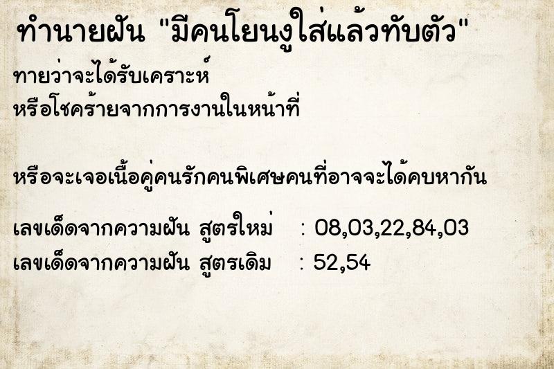 ทำนายฝันมีคนโยนงูใส่แล้วทับตัว ทำนายฝันทำนายฝันมีคนโยนงูใส่แล้วทับตัว