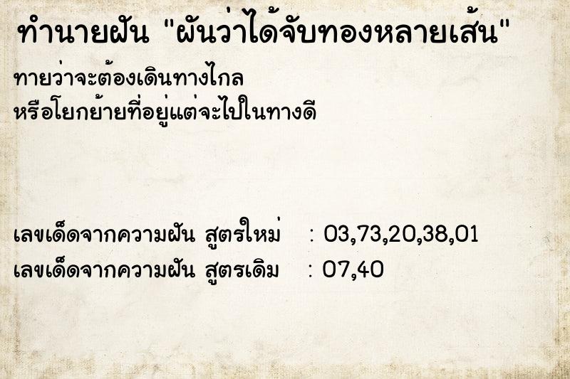 ทำนายฝันทำนายฝันผันว่าได้จับทองหลายเส้น